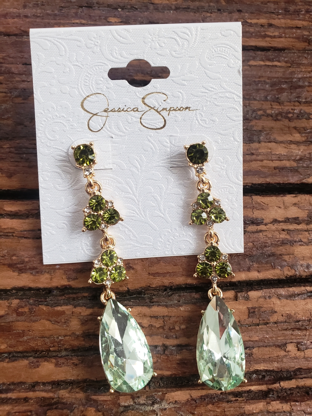 Jessica Simpson Gold-Tone Light Green Drop Crystal Earrings - Picture 3 of 7